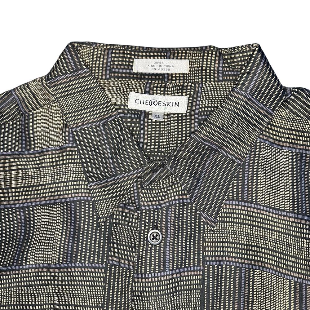 Vintage Chereskin 100% Silk Geometric Button Down Shirt XL